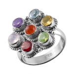 Pure silver multi color round stone ring